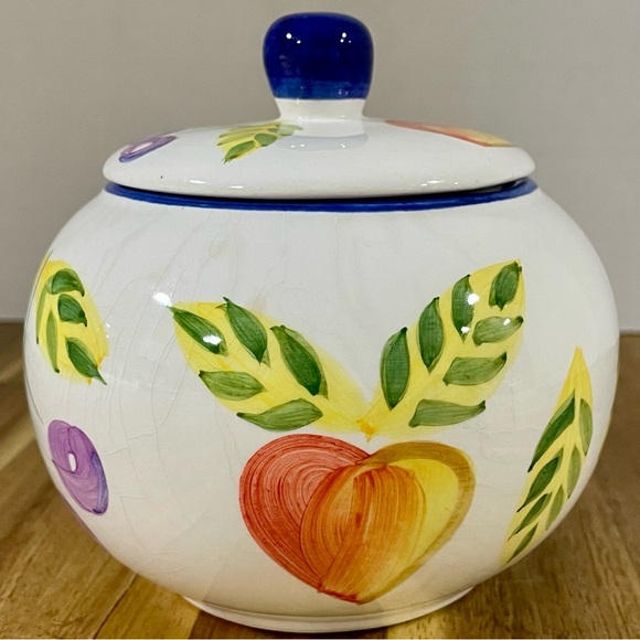 Artist’s Touch Orchard Jubilee Painted Fruit Sugar Bowl Pottery Lidded Jar - Picture 2 of 13